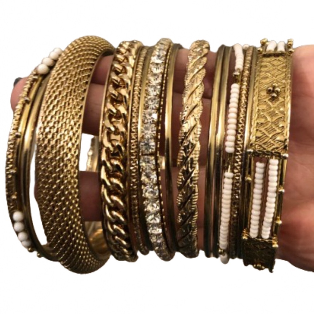 16 assorted Gold bangle bracelets-Fashion Jewelry